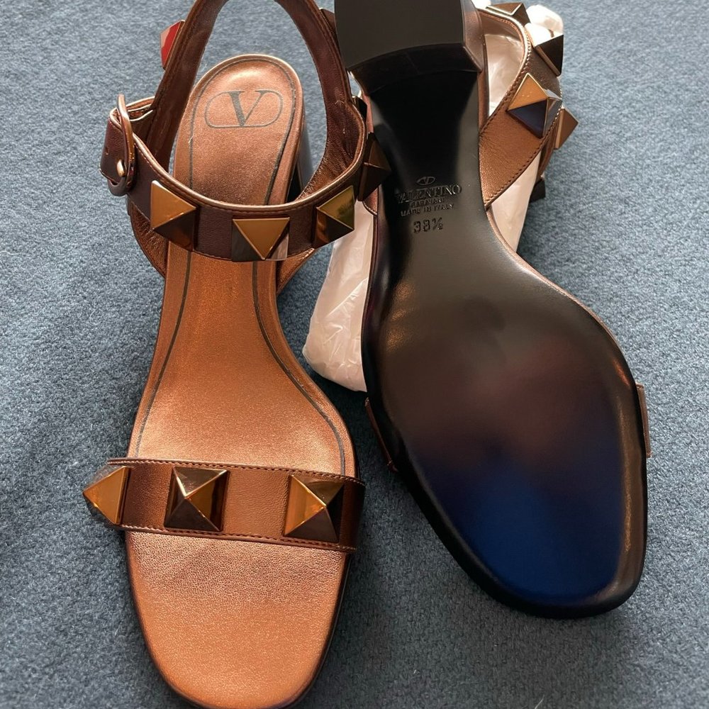 Valentino Metallic Block Heel Sandles (Stud)